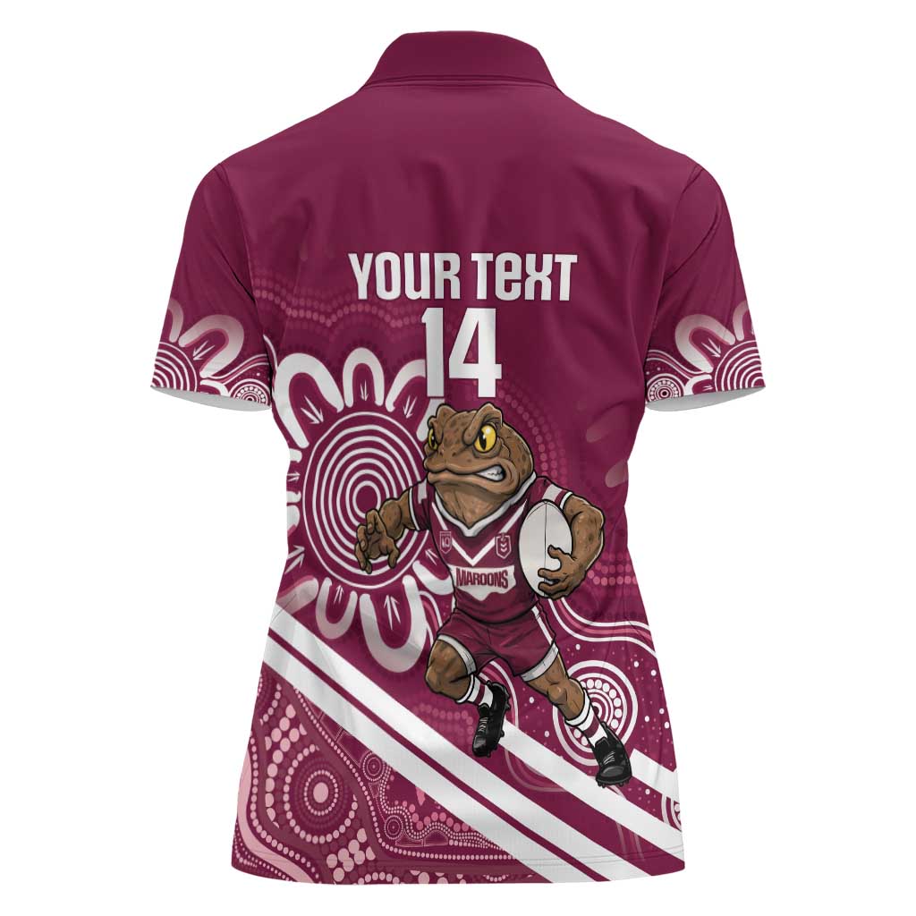 QLD Maroons Rugby Custom Women Polo Shirt Go Cane toads Aboriginal Art