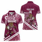 QLD Maroons Rugby Custom Women Polo Shirt Go Cane toads Aboriginal Art