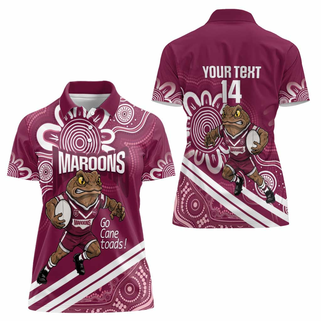 QLD Maroons Rugby Custom Women Polo Shirt Go Cane toads Aboriginal Art