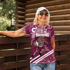 QLD Maroons Rugby Custom Women Polo Shirt Go Cane toads Aboriginal Art