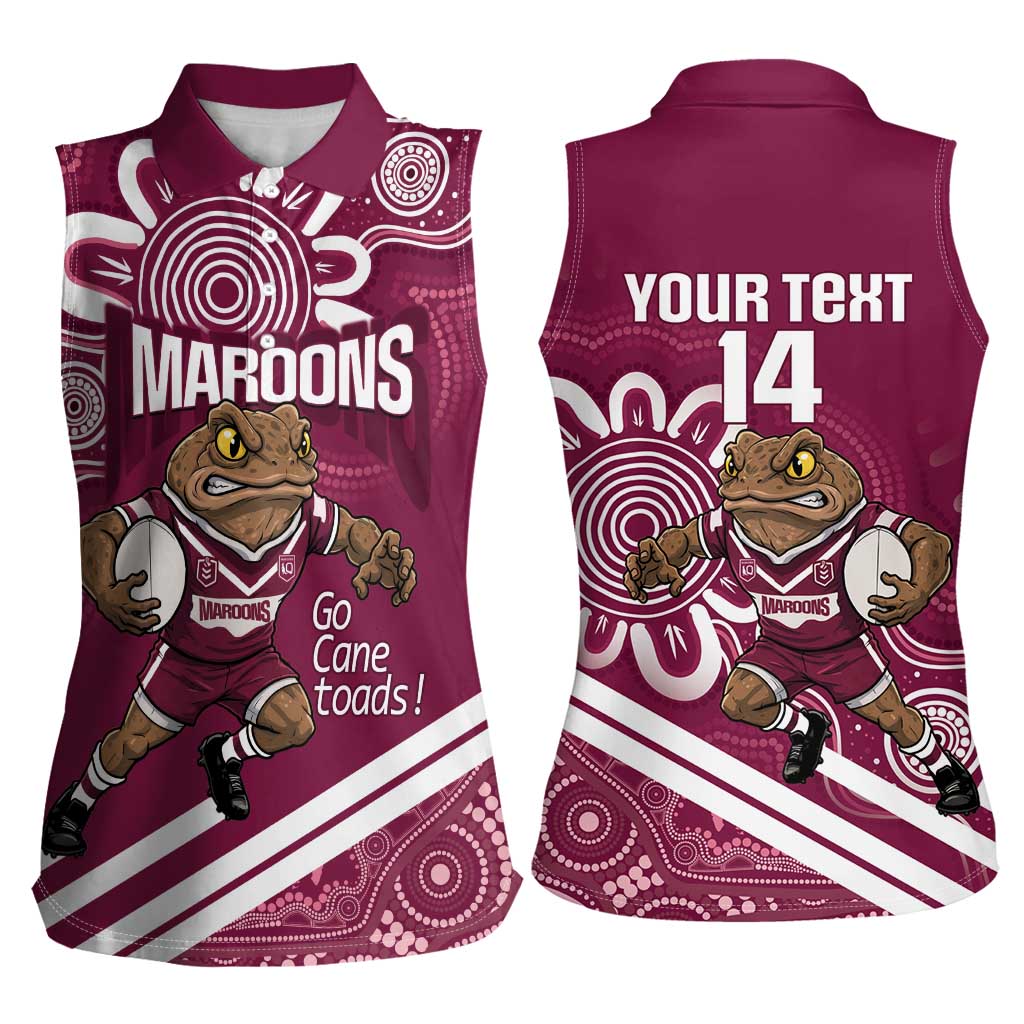 QLD Maroons Rugby Custom Women Sleeveless Polo Shirt Go Cane toads Aboriginal Art