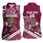 QLD Maroons Rugby Custom Women Sleeveless Polo Shirt Go Cane toads Aboriginal Art