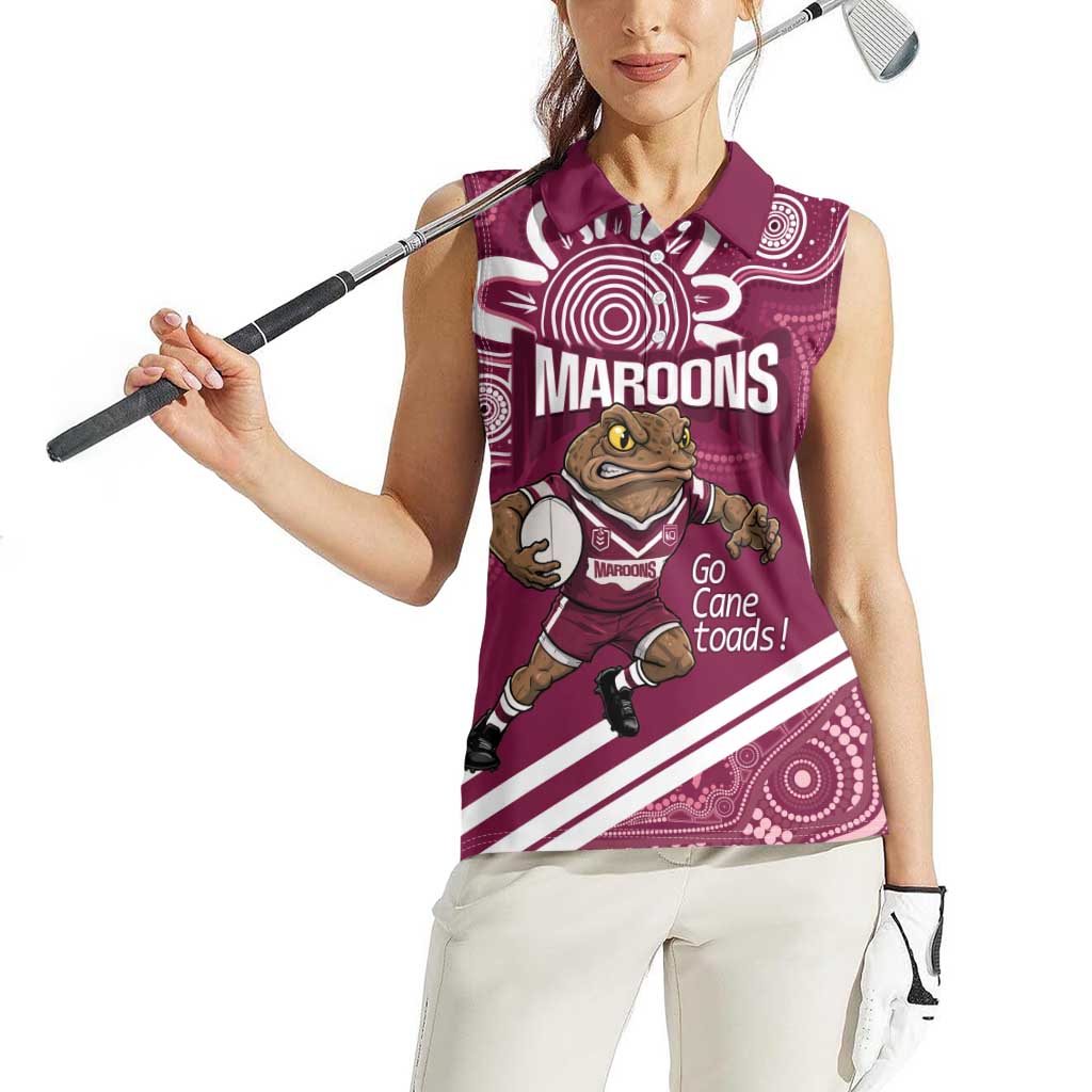 QLD Maroons Rugby Custom Women Sleeveless Polo Shirt Go Cane toads Aboriginal Art