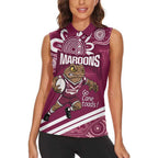 QLD Maroons Rugby Custom Women Sleeveless Polo Shirt Go Cane toads Aboriginal Art