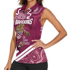 QLD Maroons Rugby Custom Women Sleeveless Polo Shirt Go Cane toads Aboriginal Art