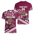 QLD Maroons Rugby Custom Women V-Neck T-Shirt Go Cane toads Aboriginal Art