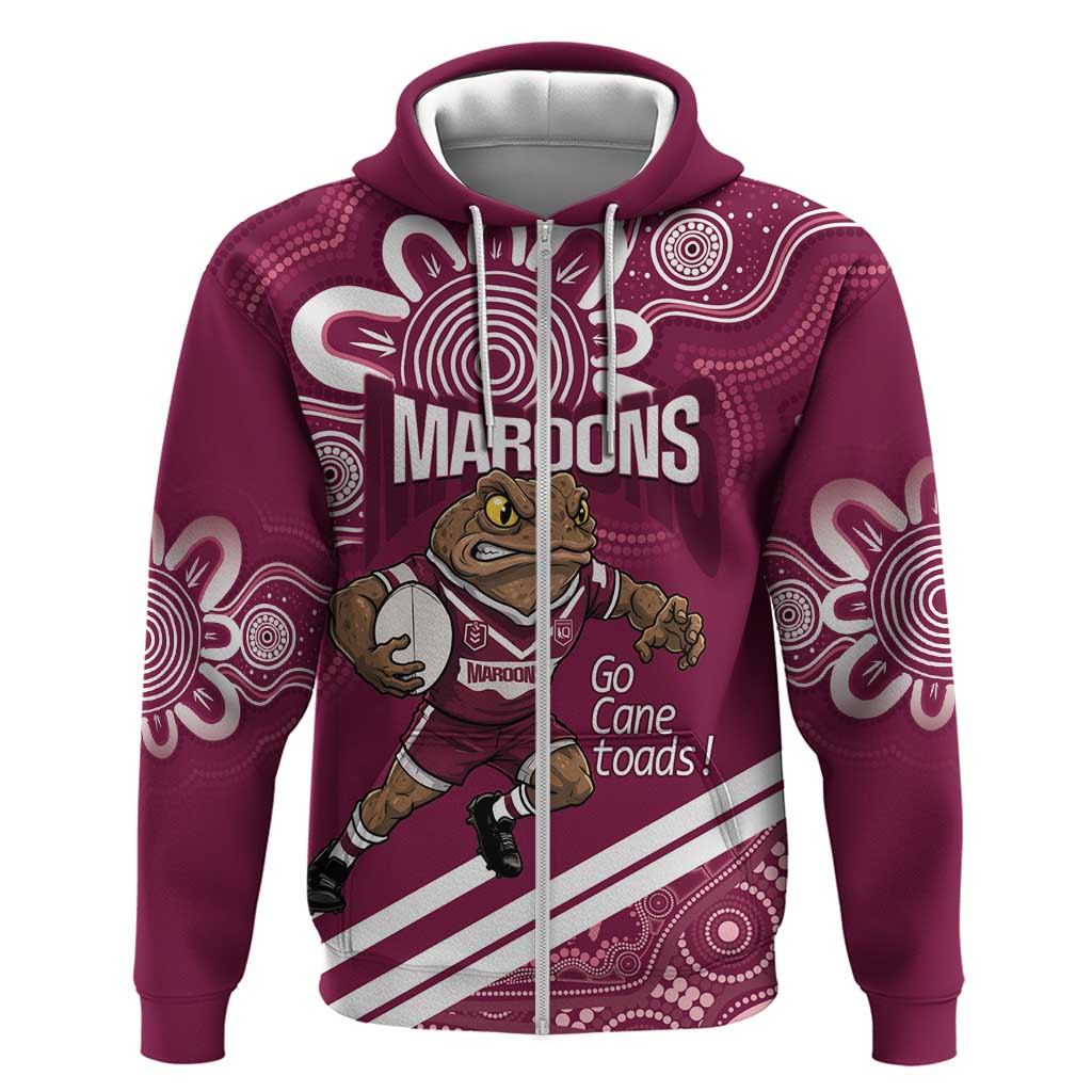 QLD Maroons Rugby Custom Zip Hoodie Go Cane toads Aboriginal Art