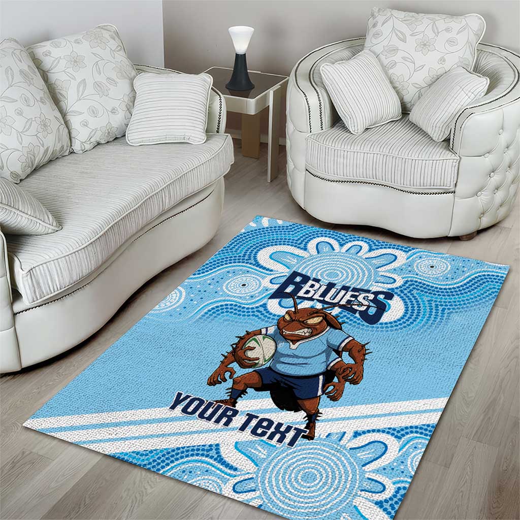 NSW Blues Rugby Custom Area Rug Go Cockroaches Aboriginal Art