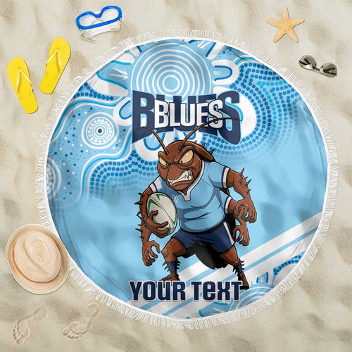 NSW Blues Rugby Custom Beach Blanket Go Cockroaches Aboriginal Art