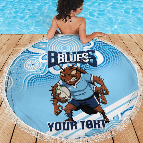 NSW Blues Rugby Custom Beach Blanket Go Cockroaches Aboriginal Art