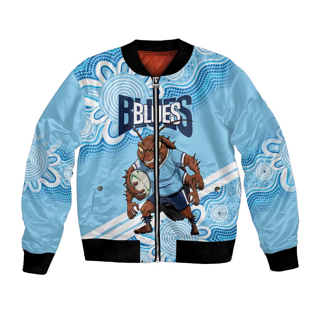 NSW Blues Rugby Custom Bomber Jacket Go Cockroaches Aboriginal Art