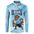 NSW Blues Rugby Custom Button Sweatshirt Go Cockroaches Aboriginal Art