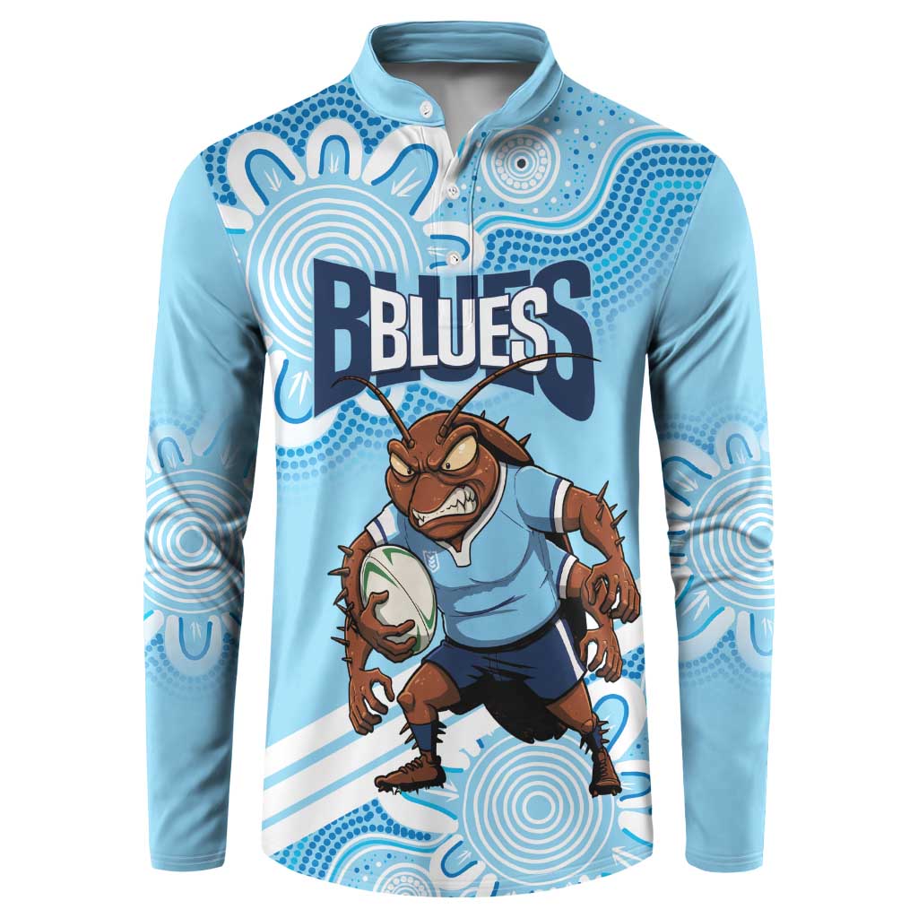 NSW Blues Rugby Custom Button Sweatshirt Go Cockroaches Aboriginal Art