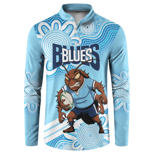 NSW Blues Rugby Custom Button Sweatshirt Go Cockroaches Aboriginal Art