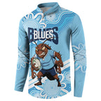 NSW Blues Rugby Custom Button Sweatshirt Go Cockroaches Aboriginal Art