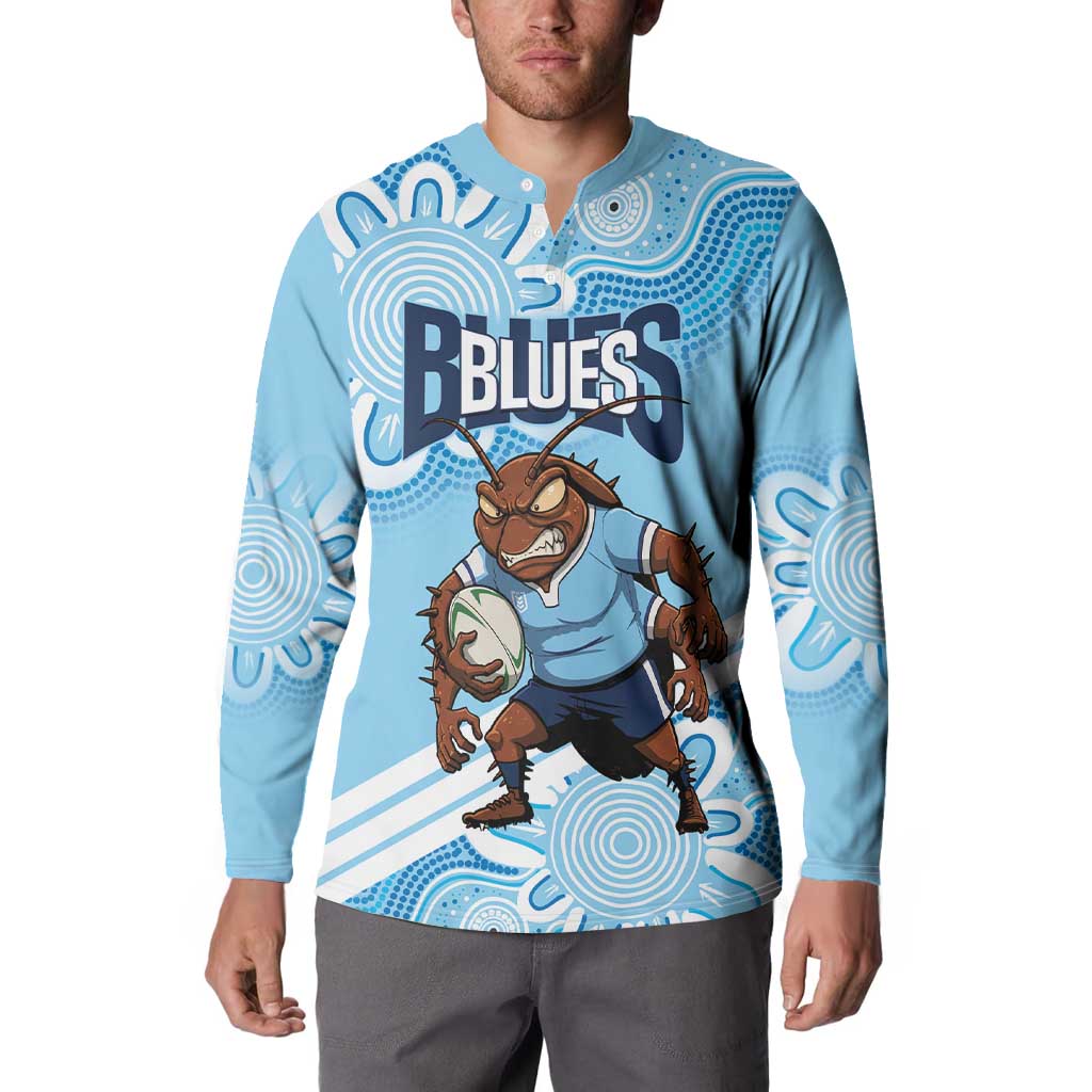 NSW Blues Rugby Custom Button Sweatshirt Go Cockroaches Aboriginal Art
