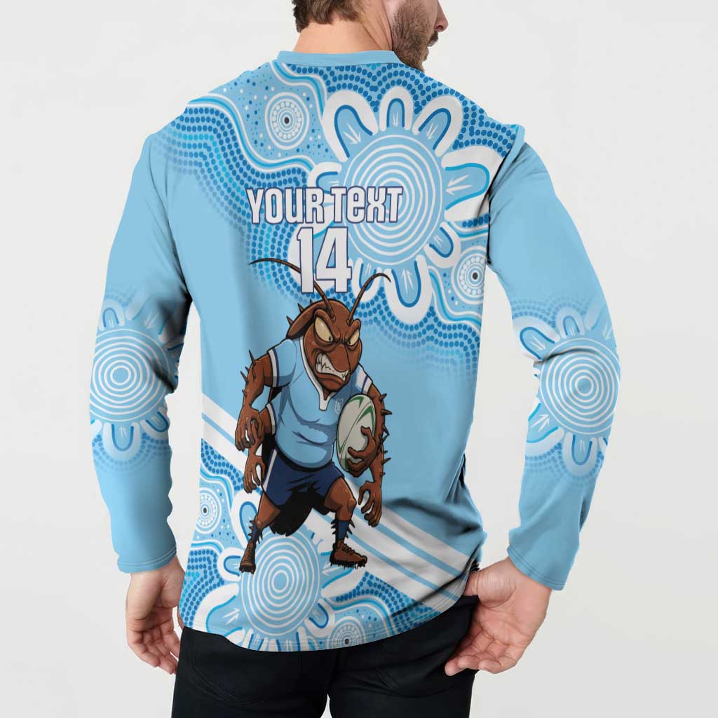 NSW Blues Rugby Custom Button Sweatshirt Go Cockroaches Aboriginal Art
