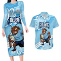 NSW Blues Rugby Custom Couples Matching Long Sleeve Bodycon Dress and Hawaiian Shirt Go Cockroaches Aboriginal Art