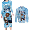 NSW Blues Rugby Custom Couples Matching Long Sleeve Bodycon Dress and Long Sleeve Button Shirt Go Cockroaches Aboriginal Art