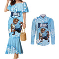 NSW Blues Rugby Custom Couples Matching Mermaid Dress and Long Sleeve Button Shirt Go Cockroaches Aboriginal Art