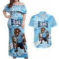 NSW Blues Rugby Custom Couples Matching Off Shoulder Maxi Dress and Hawaiian Shirt Go Cockroaches Aboriginal Art