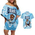 NSW Blues Rugby Custom Couples Matching Off Shoulder Short Dress and Hawaiian Shirt Go Cockroaches Aboriginal Art