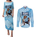 NSW Blues Rugby Custom Couples Matching Puletasi and Long Sleeve Button Shirt Go Cockroaches Aboriginal Art