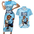 NSW Blues Rugby Custom Couples Matching Short Sleeve Bodycon Dress and Hawaiian Shirt Go Cockroaches Aboriginal Art