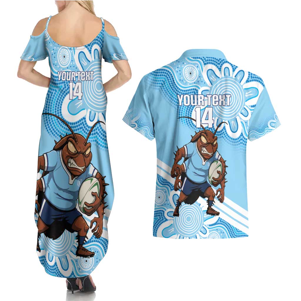 NSW Blues Rugby Custom Couples Matching Summer Maxi Dress and Hawaiian Shirt Go Cockroaches Aboriginal Art