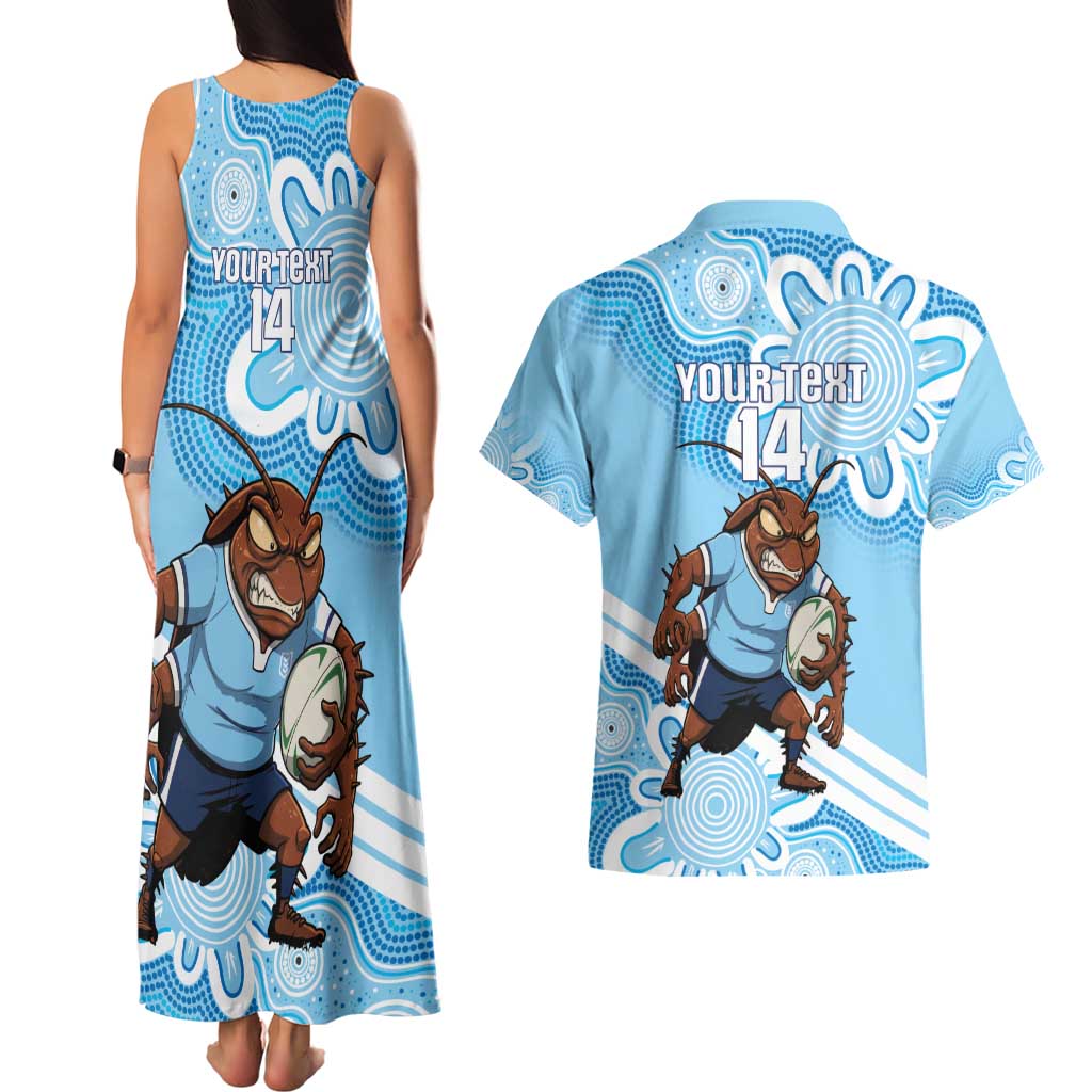 NSW Blues Rugby Custom Couples Matching Tank Maxi Dress and Hawaiian Shirt Go Cockroaches Aboriginal Art