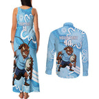 NSW Blues Rugby Custom Couples Matching Tank Maxi Dress and Long Sleeve Button Shirt Go Cockroaches Aboriginal Art