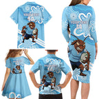 NSW Blues Rugby Custom Family Matching Long Sleeve Bodycon Dress and Hawaiian Shirt Go Cockroaches Aboriginal Art