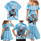 NSW Blues Rugby Custom Family Matching Mermaid Dress and Hawaiian Shirt Go Cockroaches Aboriginal Art