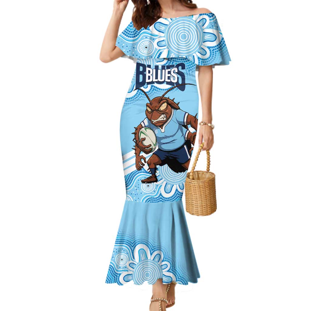 NSW Blues Rugby Custom Family Matching Mermaid Dress and Hawaiian Shirt Go Cockroaches Aboriginal Art