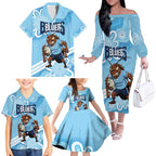 NSW Blues Rugby Custom Family Matching Off The Shoulder Long Sleeve Dress and Hawaiian Shirt Go Cockroaches Aboriginal Art