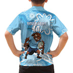 NSW Blues Rugby Custom Family Matching Off The Shoulder Long Sleeve Dress and Hawaiian Shirt Go Cockroaches Aboriginal Art