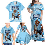 NSW Blues Rugby Custom Family Matching Off Shoulder Maxi Dress and Hawaiian Shirt Go Cockroaches Aboriginal Art