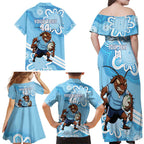 NSW Blues Rugby Custom Family Matching Off Shoulder Maxi Dress and Hawaiian Shirt Go Cockroaches Aboriginal Art