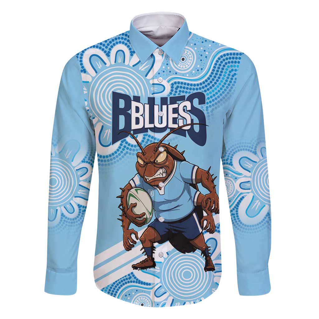 NSW Blues Rugby Custom Family Matching Off Shoulder Maxi Dress and Hawaiian Shirt Go Cockroaches Aboriginal Art