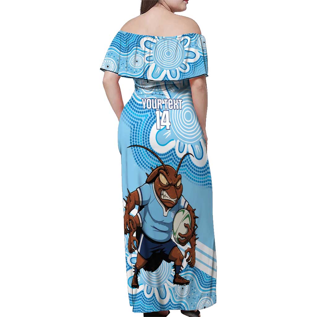 NSW Blues Rugby Custom Family Matching Off Shoulder Maxi Dress and Hawaiian Shirt Go Cockroaches Aboriginal Art
