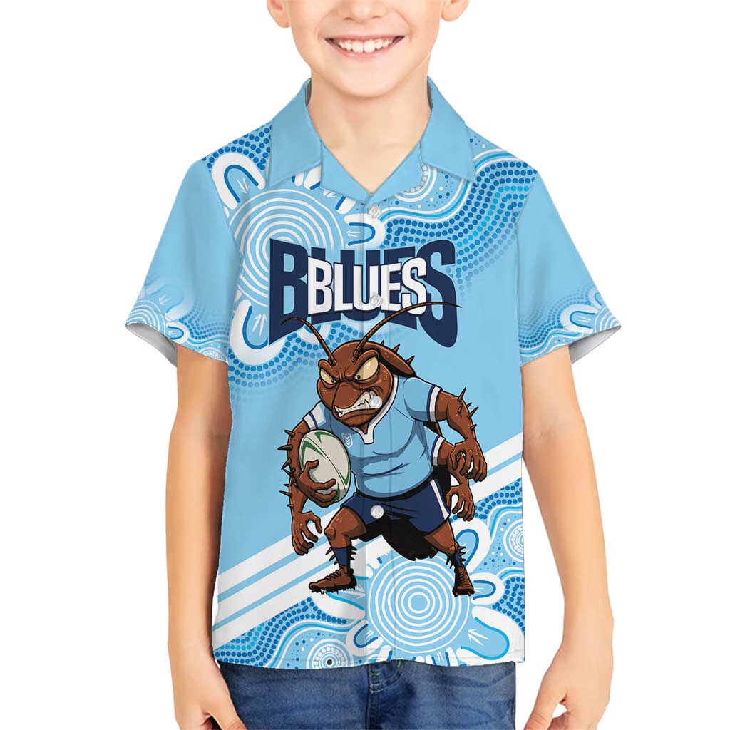 NSW Blues Rugby Custom Family Matching Off Shoulder Maxi Dress and Hawaiian Shirt Go Cockroaches Aboriginal Art
