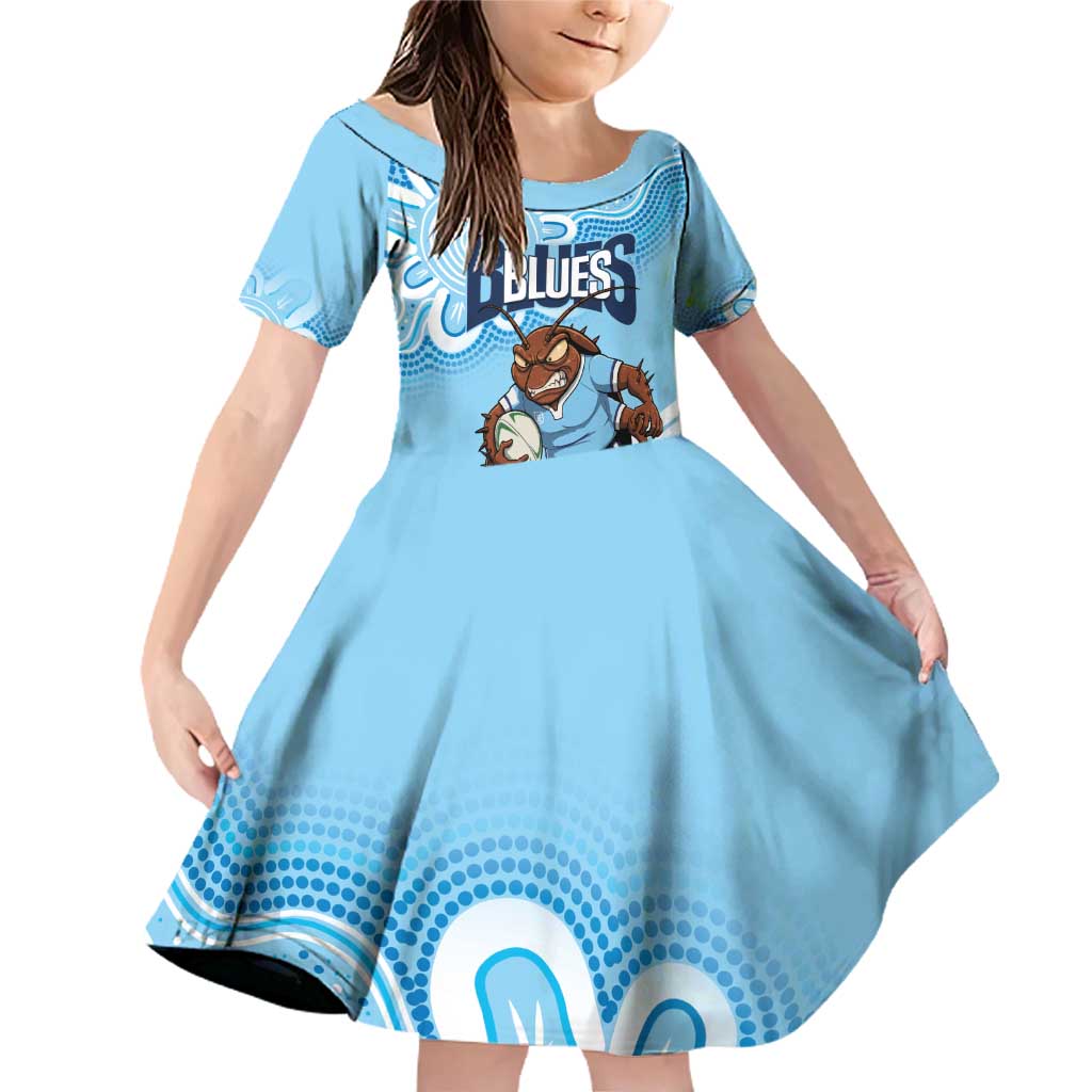 NSW Blues Rugby Custom Family Matching Off Shoulder Short Dress and Hawaiian Shirt Go Cockroaches Aboriginal Art