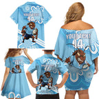 NSW Blues Rugby Custom Family Matching Off Shoulder Short Dress and Hawaiian Shirt Go Cockroaches Aboriginal Art