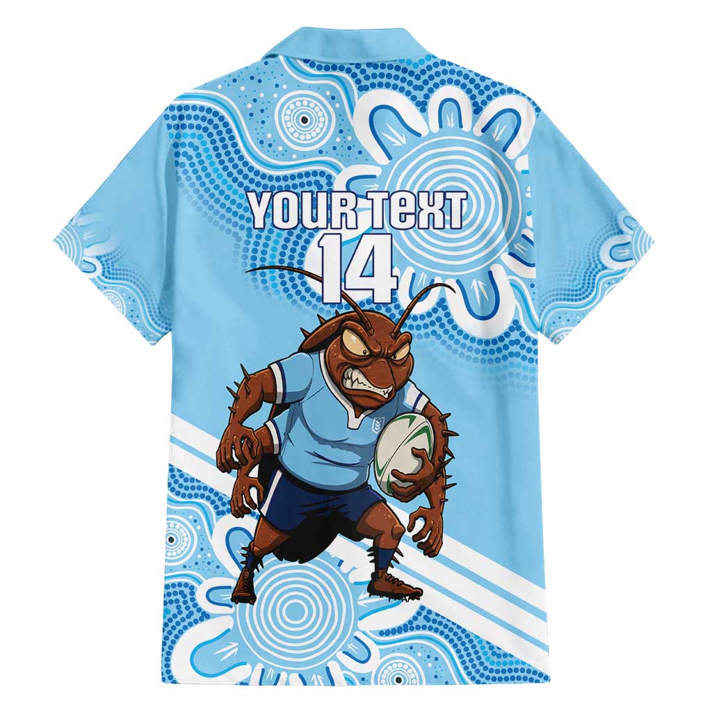 NSW Blues Rugby Custom Family Matching Off Shoulder Short Dress and Hawaiian Shirt Go Cockroaches Aboriginal Art