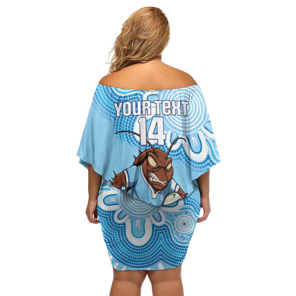 NSW Blues Rugby Custom Family Matching Off Shoulder Short Dress and Hawaiian Shirt Go Cockroaches Aboriginal Art