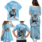NSW Blues Rugby Custom Family Matching Puletasi and Hawaiian Shirt Go Cockroaches Aboriginal Art
