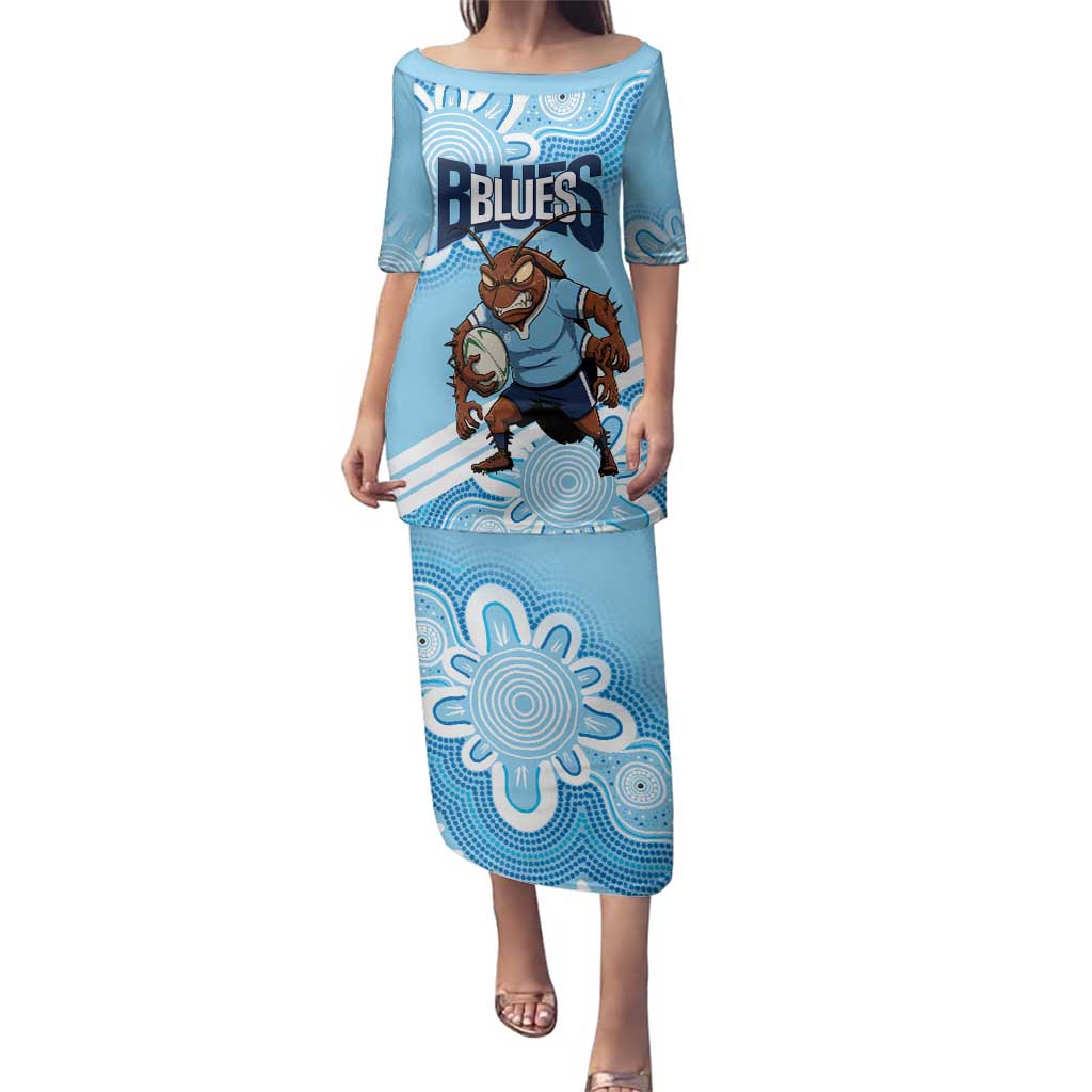 NSW Blues Rugby Custom Family Matching Puletasi and Hawaiian Shirt Go Cockroaches Aboriginal Art