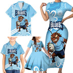 NSW Blues Rugby Custom Family Matching Short Sleeve Bodycon Dress and Hawaiian Shirt Go Cockroaches Aboriginal Art