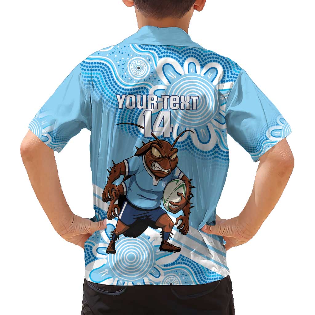 NSW Blues Rugby Custom Family Matching Short Sleeve Bodycon Dress and Hawaiian Shirt Go Cockroaches Aboriginal Art