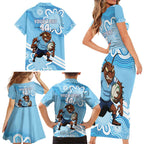 NSW Blues Rugby Custom Family Matching Short Sleeve Bodycon Dress and Hawaiian Shirt Go Cockroaches Aboriginal Art